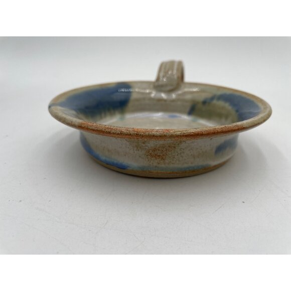 Handmade Studio Pottery Candle Holder Handle & Blue Glaze Finish 5.25" - Picture 5 of 5